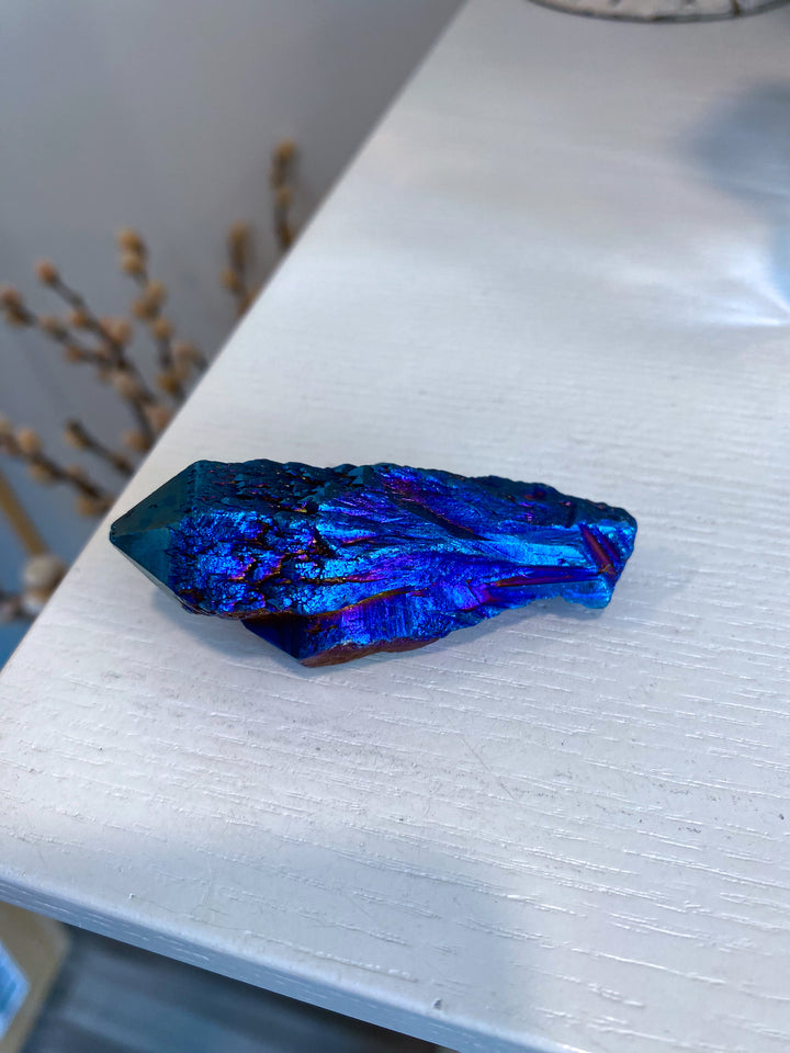 Blue Titanium Aura Quartz Point