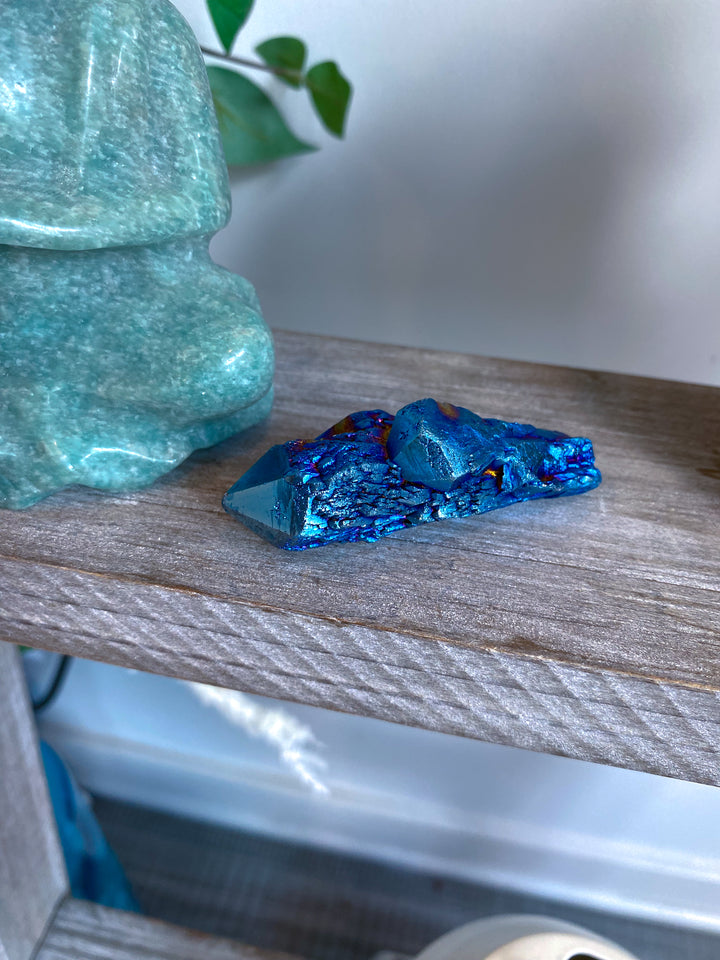 Blue Titanium Aura Quartz Point