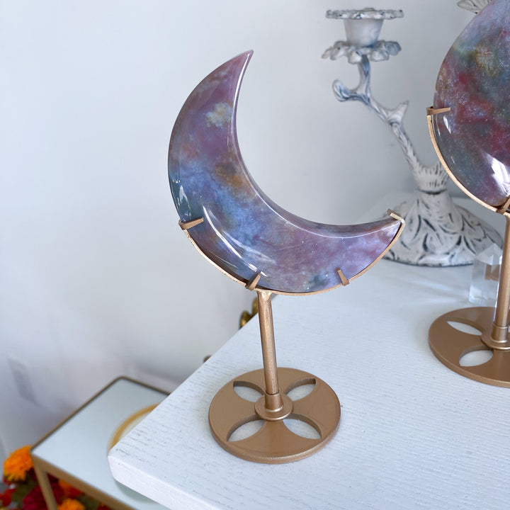 Pink &amp; Lavender Ocean Jasper Moon on Gold Stand 