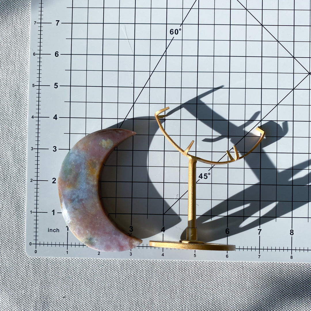 Pink &amp; Lavender Ocean Jasper Moon on Gold Stand 