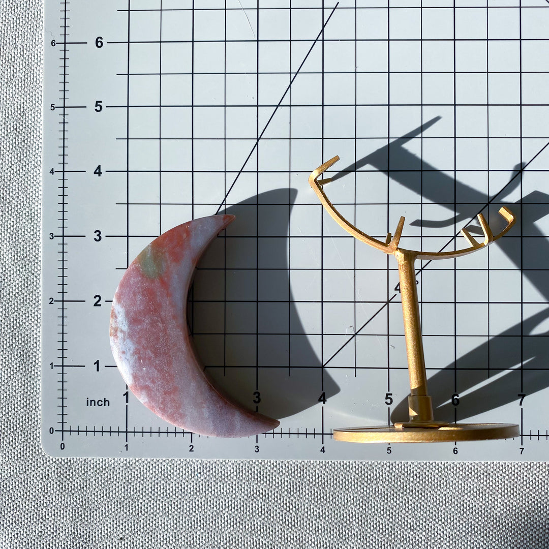 Pink Ocean Jasper Moon on Gold Stand 