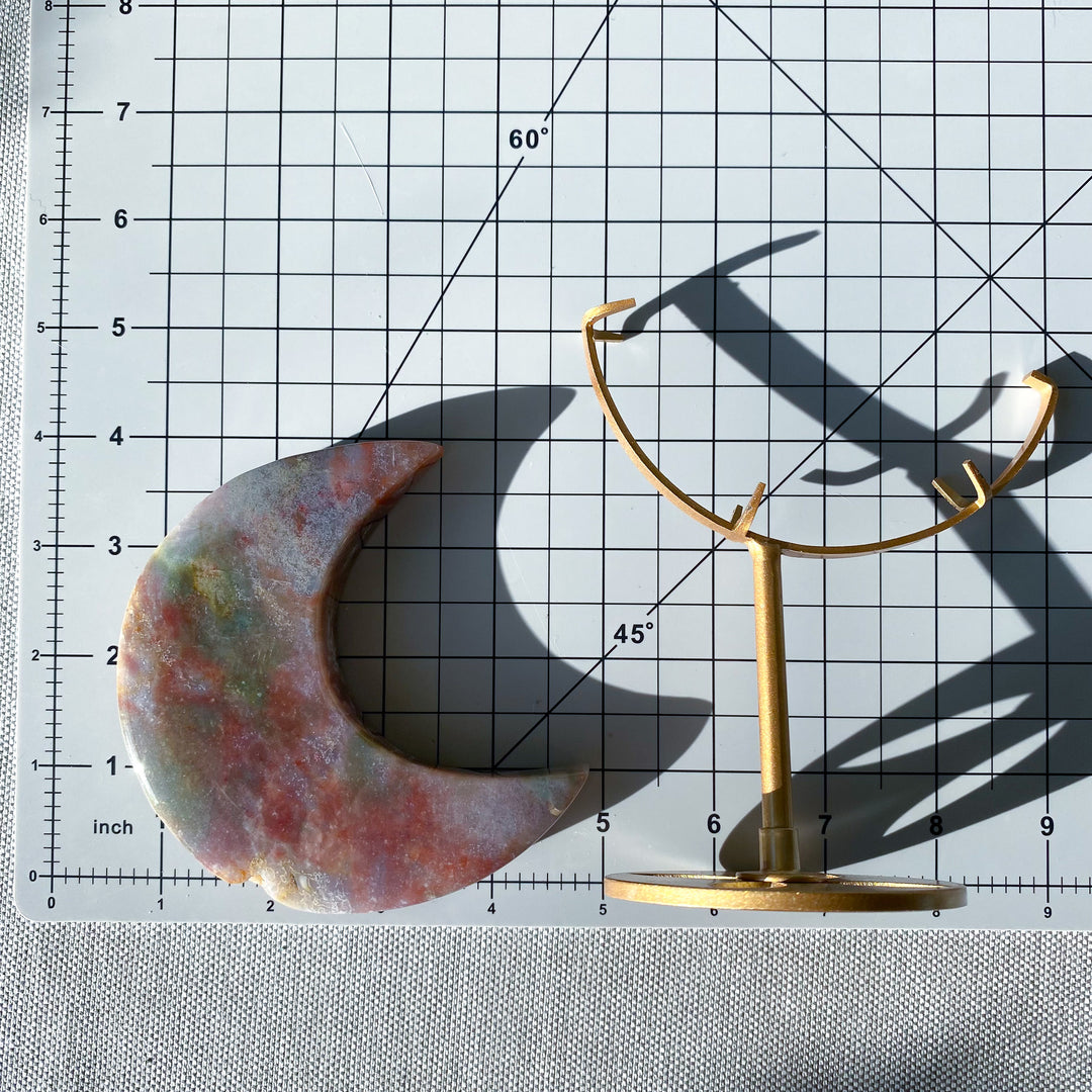 Large Pastel Ocean Jasper Moon on Gold Stand 