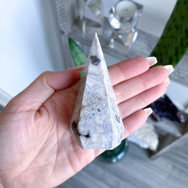 White Drusy Crazy Lace Agate Tower 