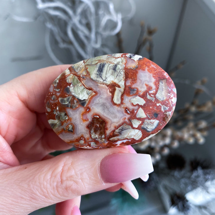 Money Agate Indonesian Bloodstone Palm Stone #1