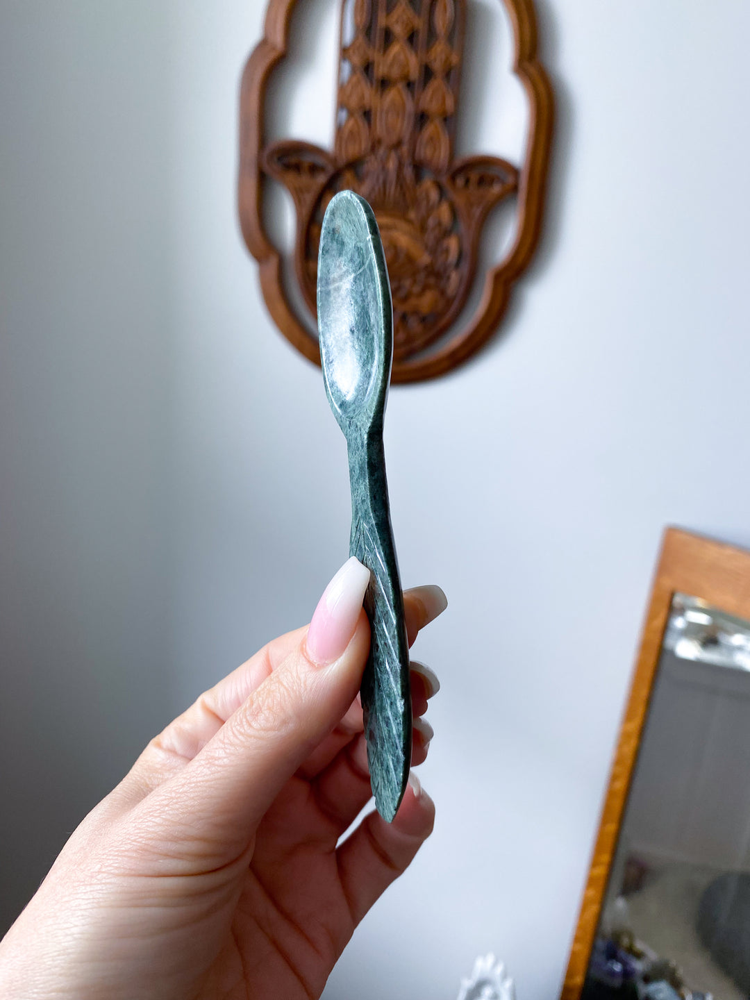 Green Aventurine Spoon with Feather Handle