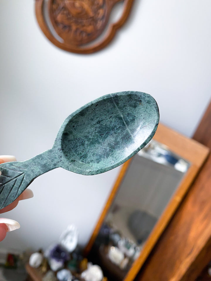 Green Aventurine Spoon with Feather Handle