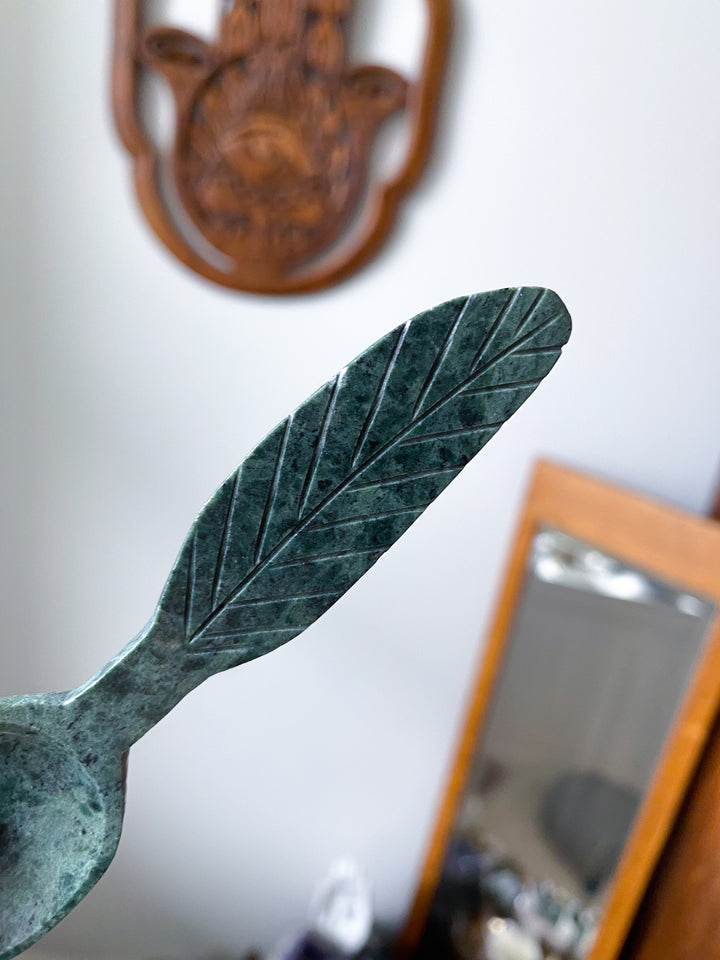 Green Aventurine Spoon with Feather Handle