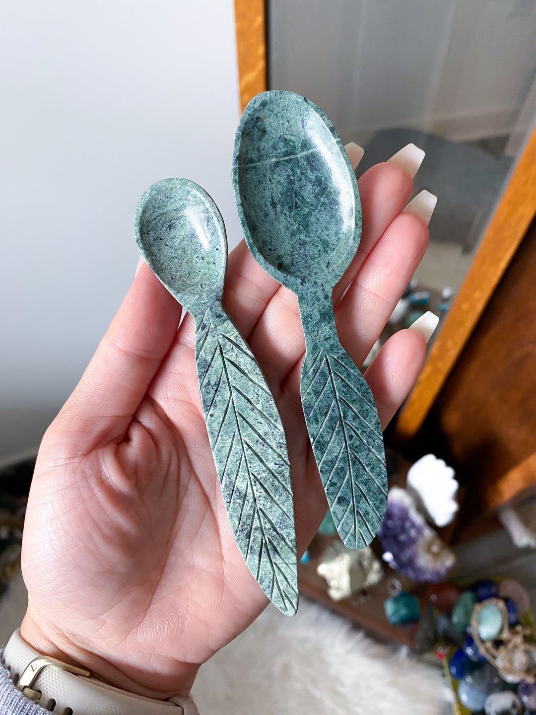 Green Aventurine Spoon with Feather Handle