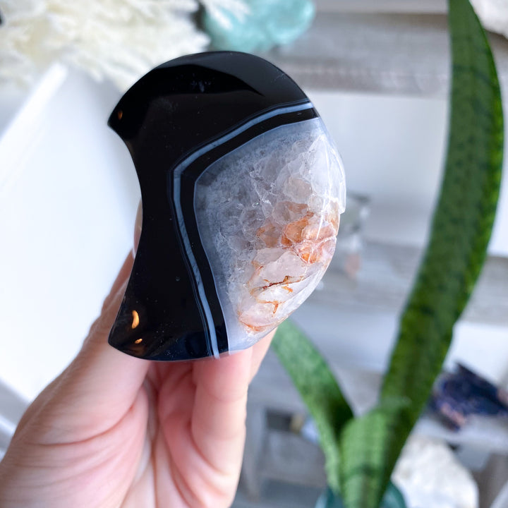 Black Agate Moon with Hematite 
