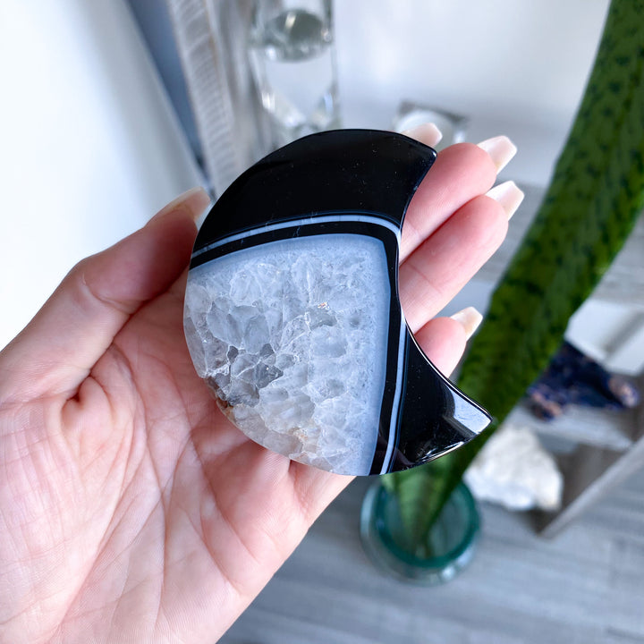 Black Agate Moon with Hematite 