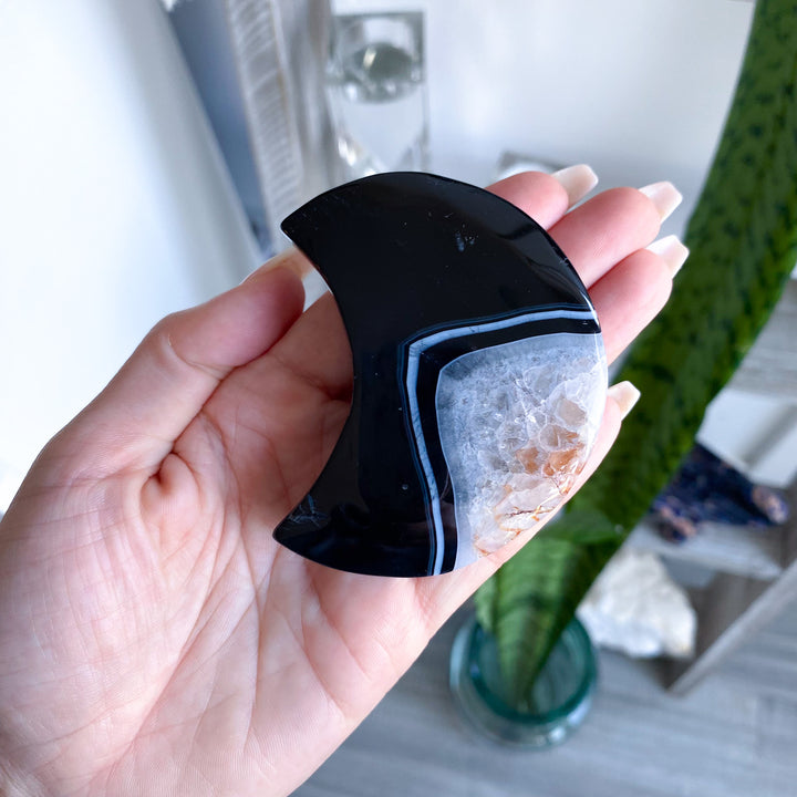 Black Agate Moon with Hematite 