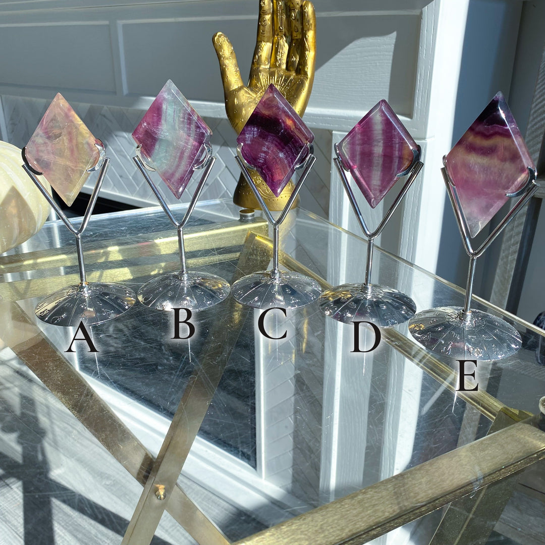 Imperfect Fluorite Diamond on Stand - Choose Your Piece