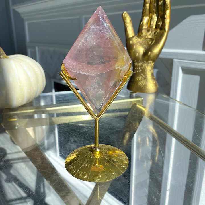 Purple &amp; Yellow Fluorite Diamond on Stand 