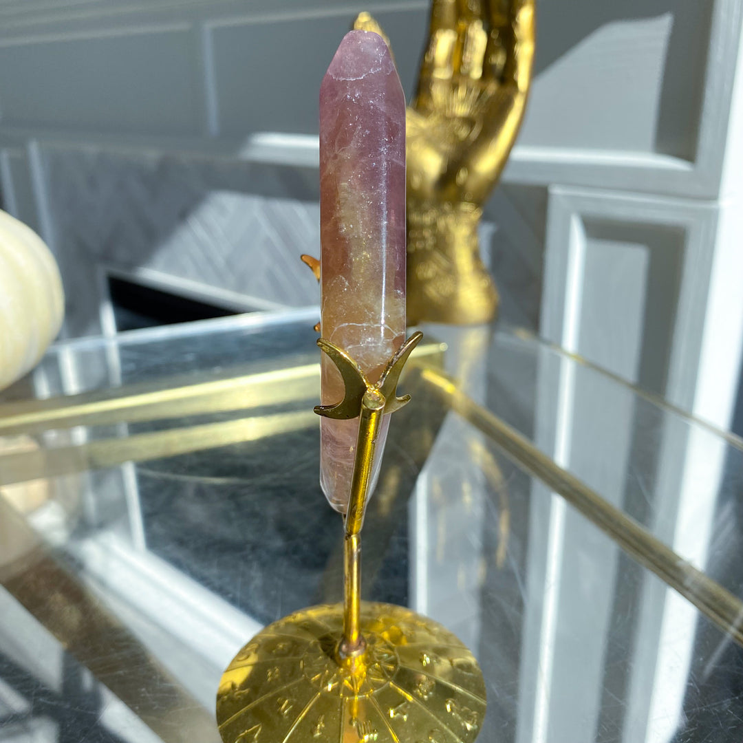 Purple &amp; Yellow Fluorite Diamond on Stand 