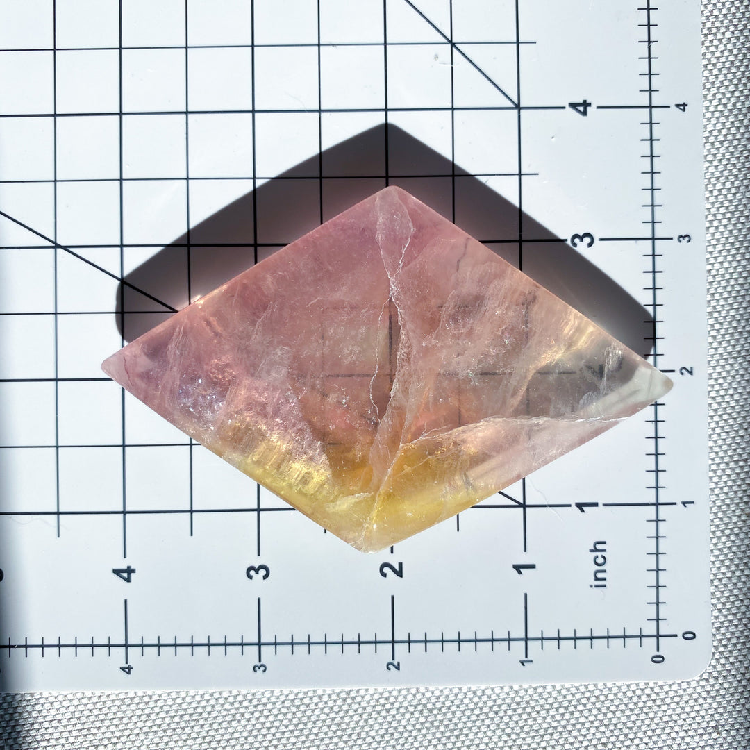 Purple &amp; Yellow Fluorite Diamond on Stand 