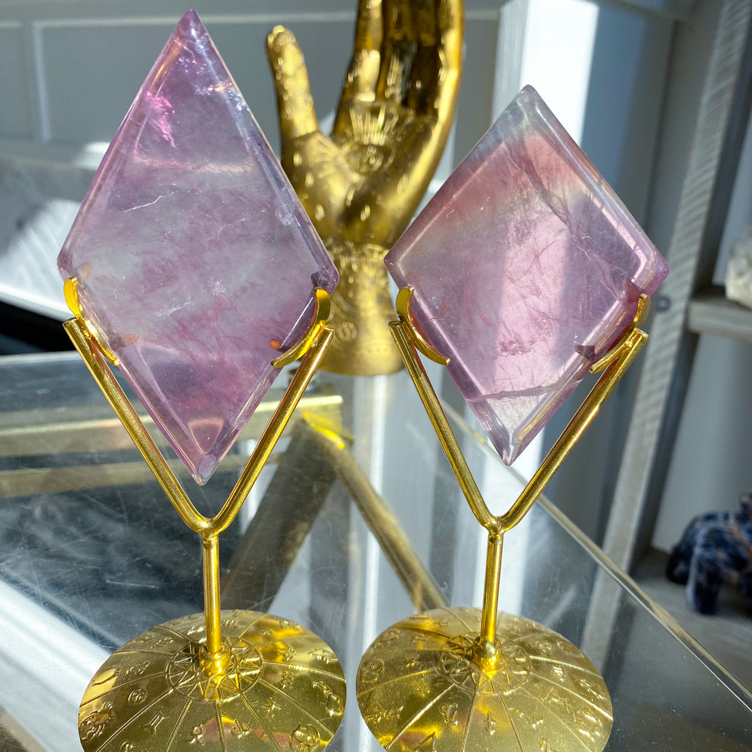 Purple Fluorite Diamond on Stand