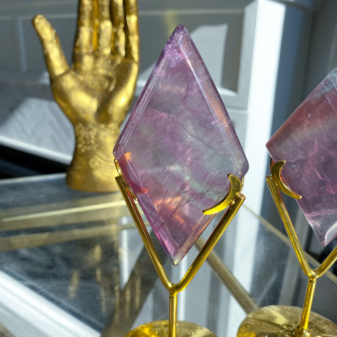 Purple Fluorite Diamond on Stand