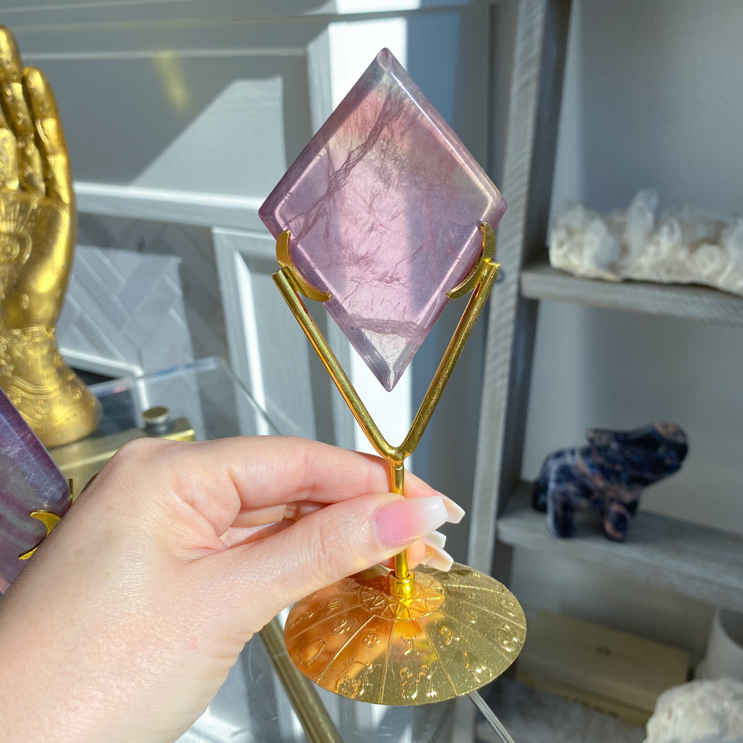 Purple Fluorite Diamond on Stand