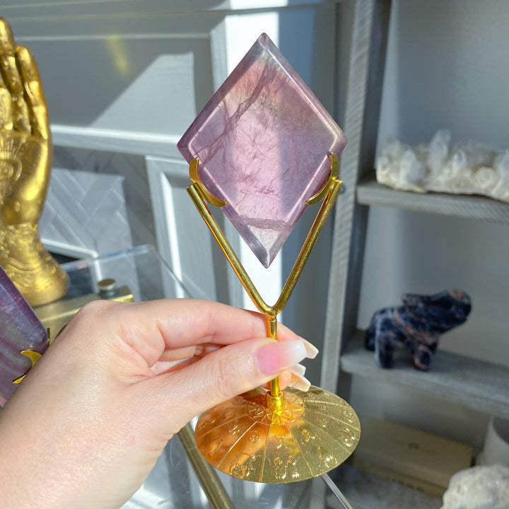 Purple Fluorite Diamond on Stand