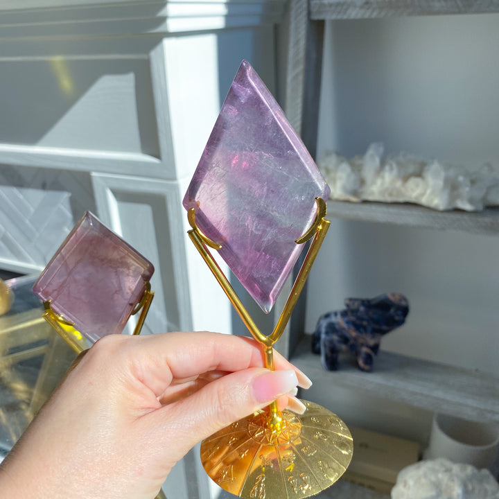 Purple Fluorite Diamond on Stand