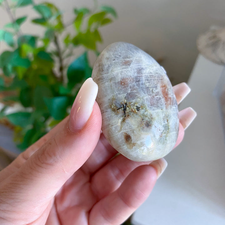 Small Imperfect Blue Flash Moonstone with Sunstone Palm Stone 
