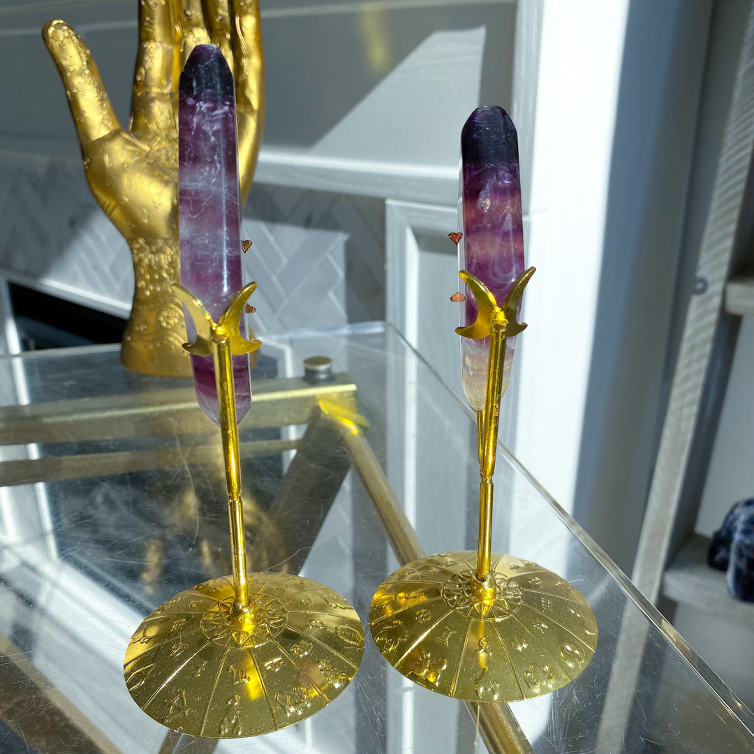 Banded Purple &amp; Green Fluorite Diamond on Stand