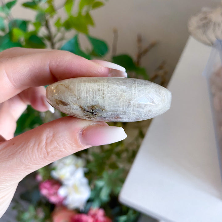 Small Imperfect Blue Flash Moonstone with Sunstone Palm Stone 