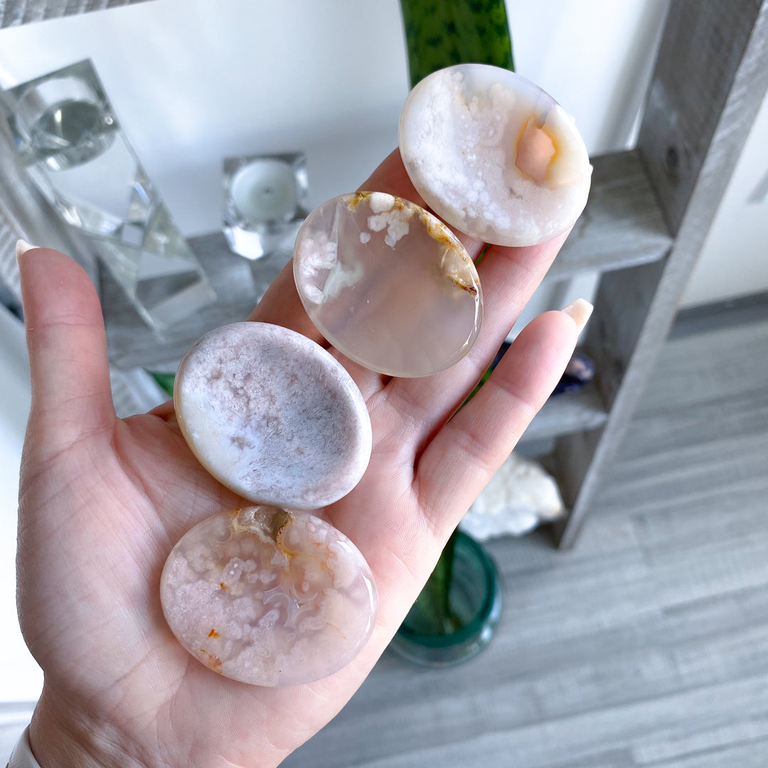 Pink Flower Agate Worry Stone