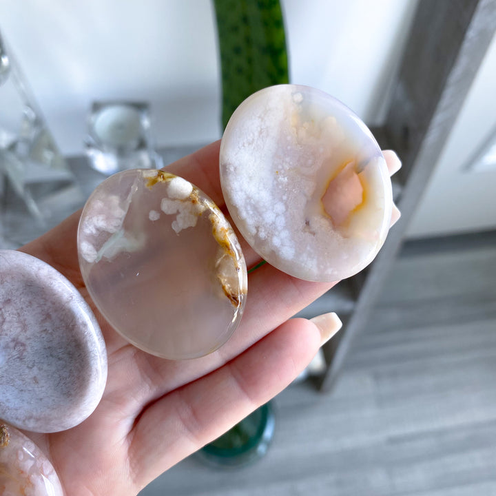 Pink Flower Agate Worry Stone