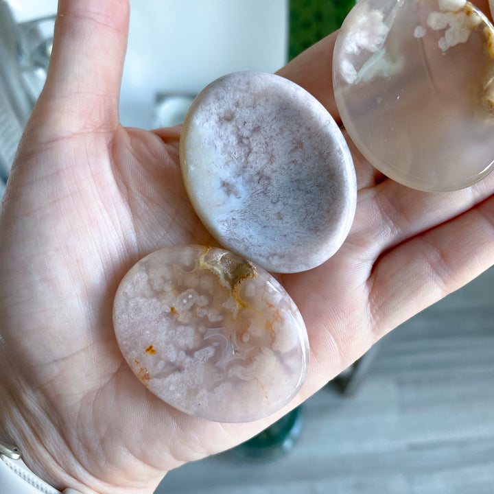 Pink Flower Agate Worry Stone