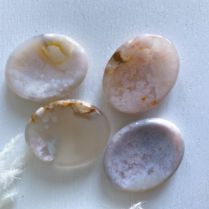 Pink Flower Agate Worry Stone