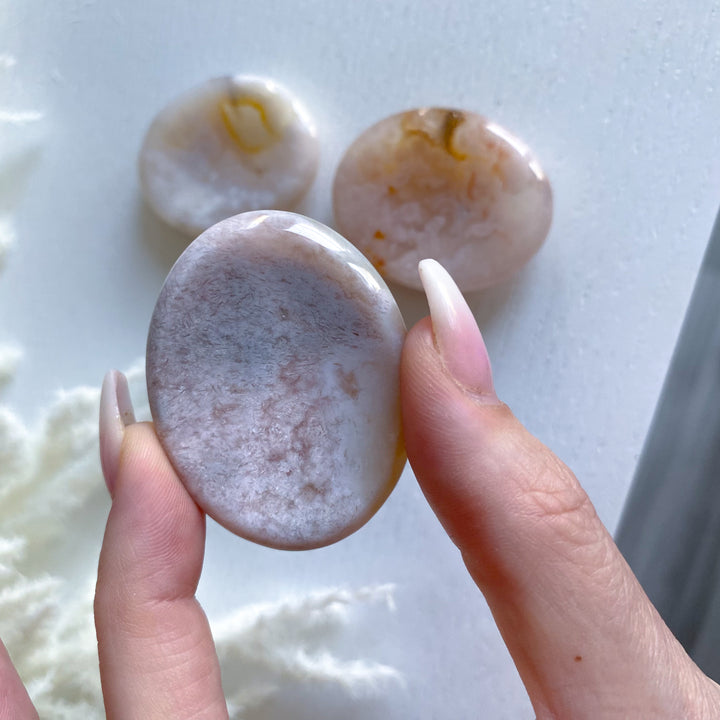 Pink Flower Agate Worry Stone