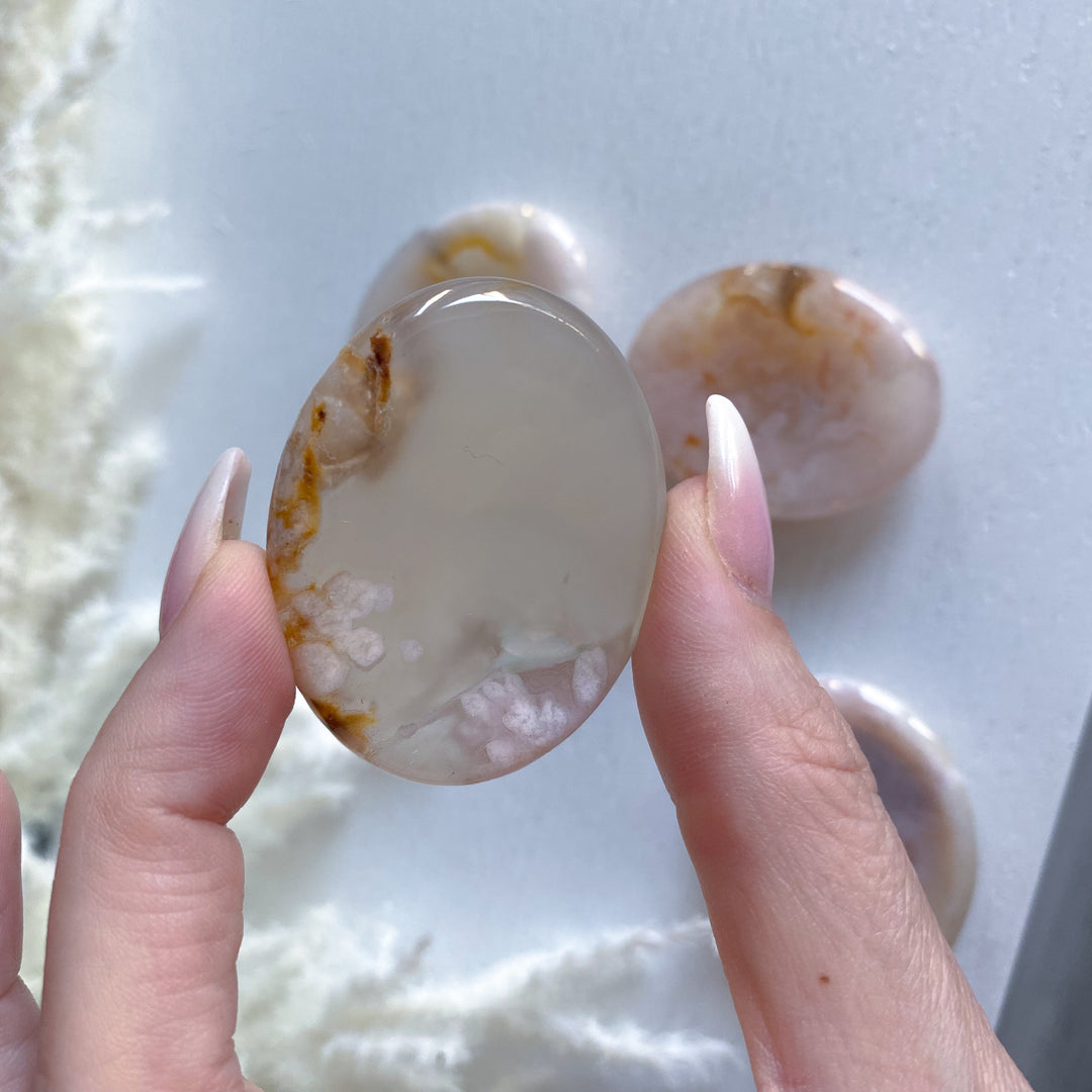 Pink Flower Agate Worry Stone