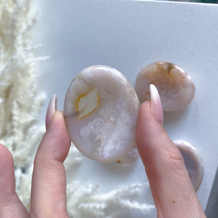 Pink Flower Agate Worry Stone