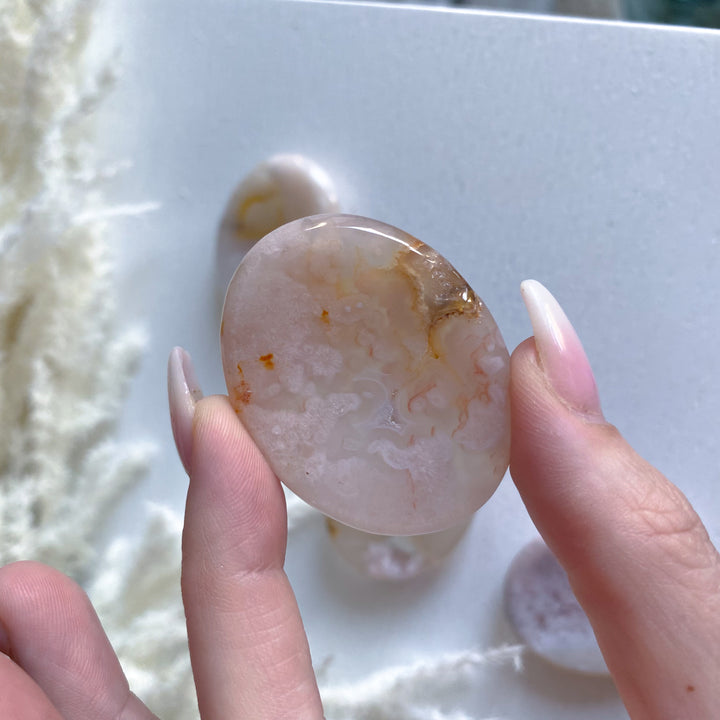 Pink Flower Agate Worry Stone