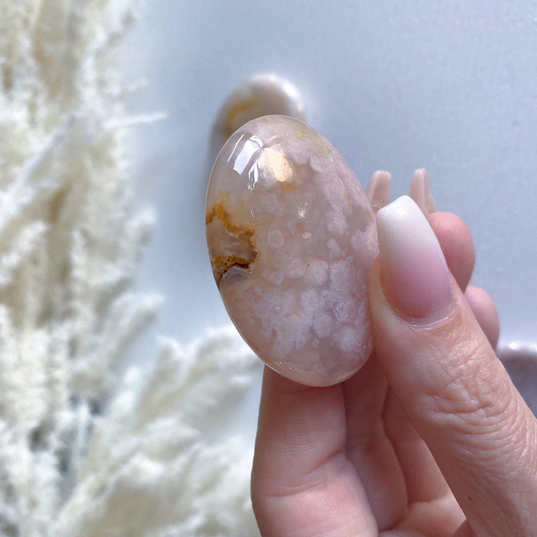 Pink Flower Agate Worry Stone