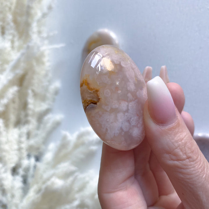 Pink Flower Agate Worry Stone