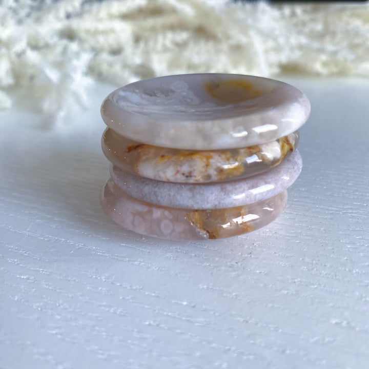 Pink Flower Agate Worry Stone