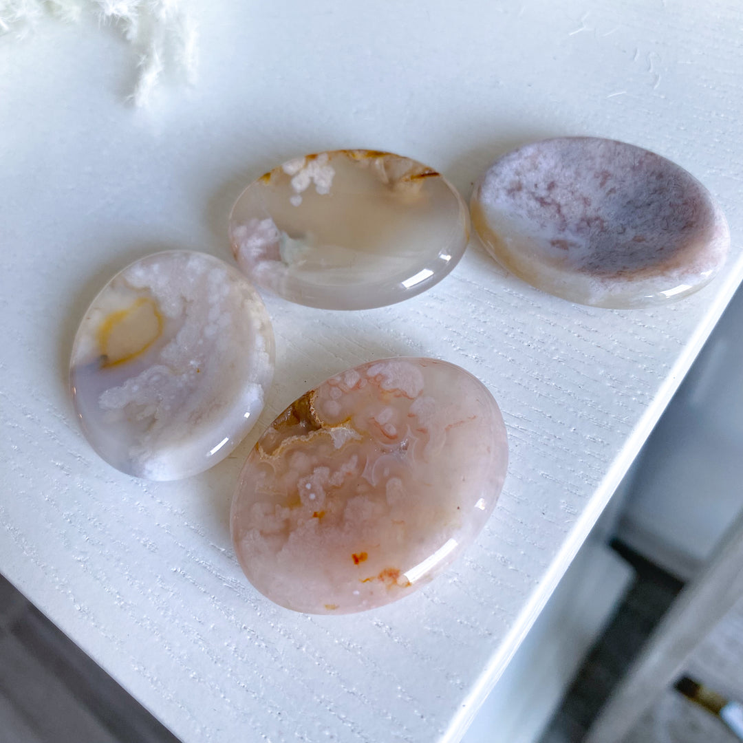 Pink Flower Agate Worry Stone