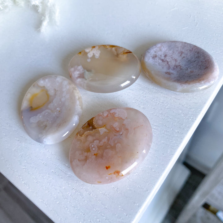 Pink Flower Agate Worry Stone