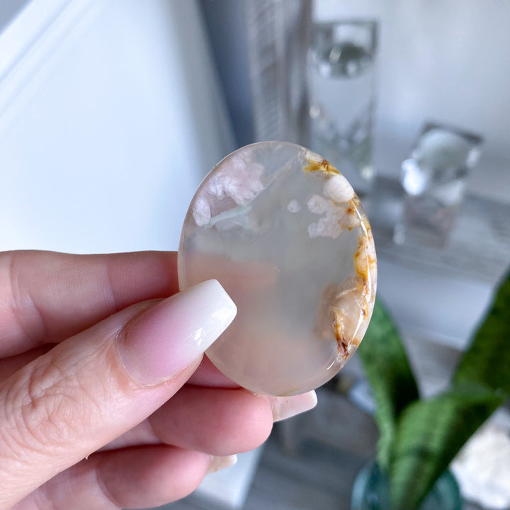 Pink Flower Agate Worry Stone