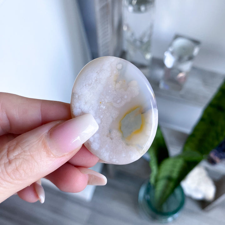 Pink Flower Agate Worry Stone