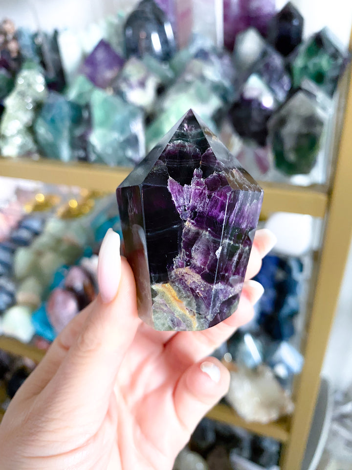 Deep Green, Purple Rainbow Fluorite Cupcake Tower Point