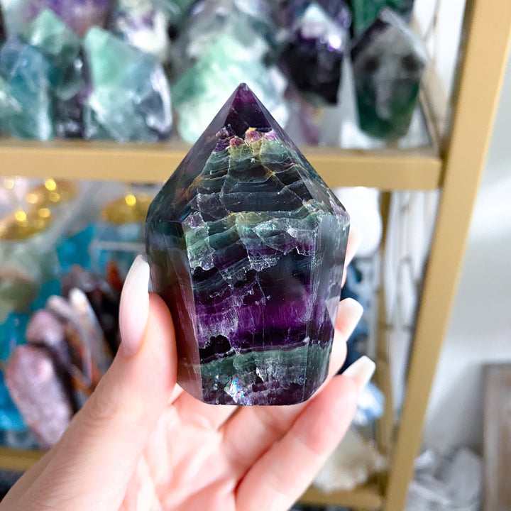 Deep Green, Purple Rainbow Fluorite Cupcake Tower Point