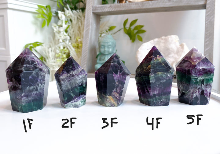 Deep Green, Purple Rainbow Fluorite Cupcake Tower Point