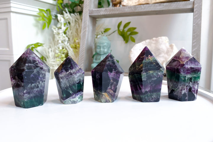 Deep Green, Purple Rainbow Fluorite Cupcake Tower Point