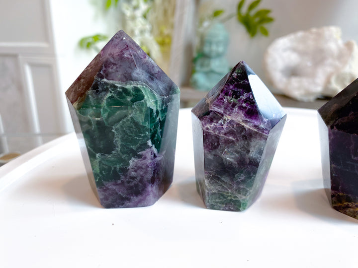 Deep Green, Purple Rainbow Fluorite Cupcake Tower Point