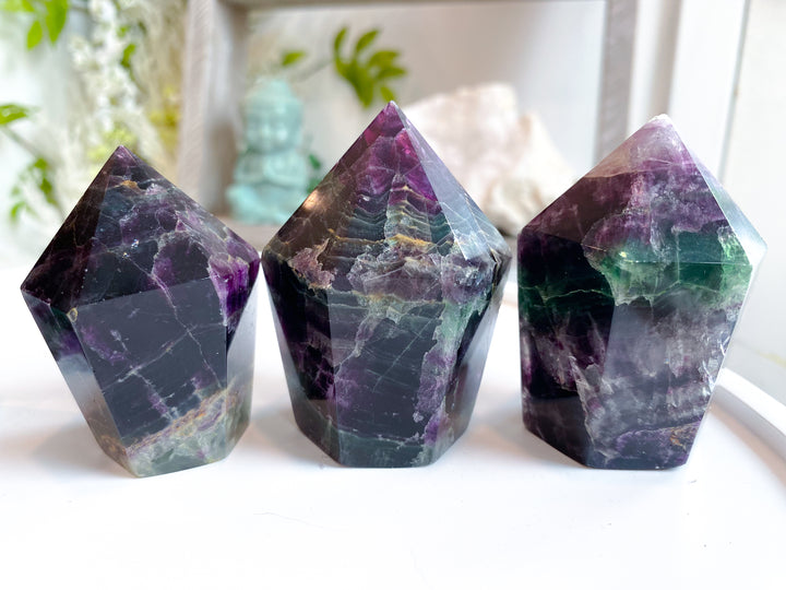 Deep Green, Purple Rainbow Fluorite Cupcake Tower Point