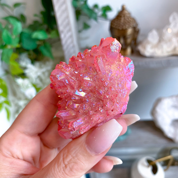 Pink Angel Aura Quartz Cluster