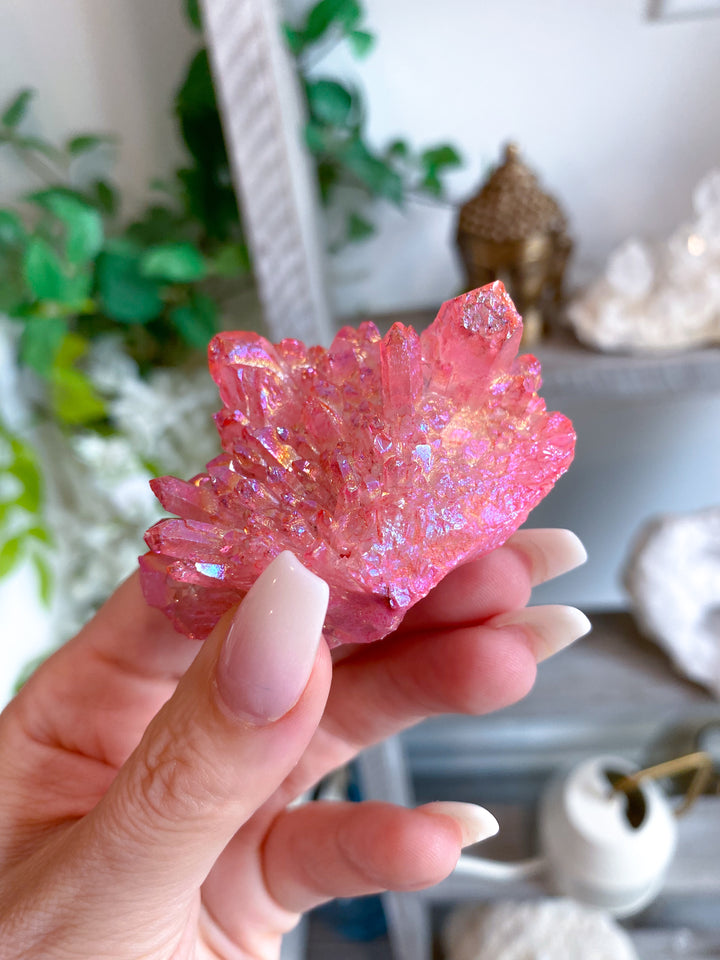 Pink Angel Aura Quartz Cluster